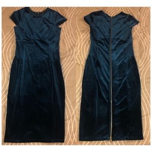 Velvet party midi dress with gold zipper